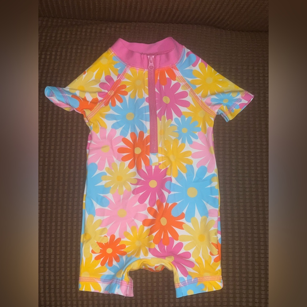 Kids Floral One-Piece Swimsuit in Pink, Yellow & Blue - 3-6M